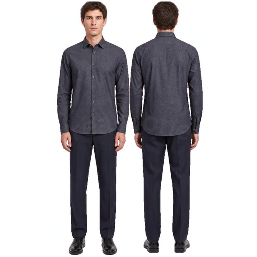 COS Men's Slim Fit Printed Navy Blue And White Long Sleeve Shirt Size 15 3/4
